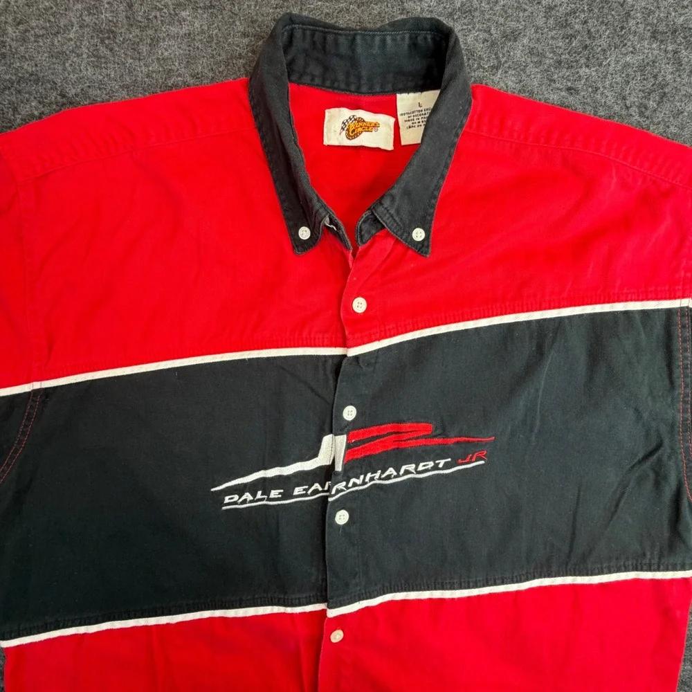 Dale Earnhardt Jr Shirt Mens Large Red NASCAR Racing No 8 Garage‎ S/S Button Up